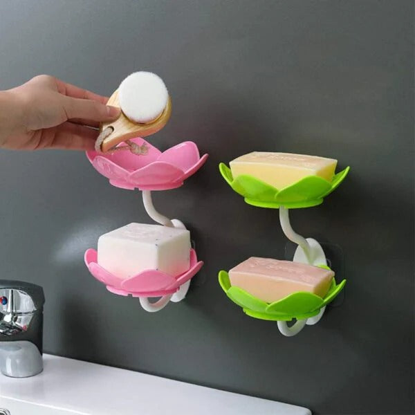 Wall Mounted Double Layer Lotus Flower Shaped Soap Holder (random color) - pack of 1