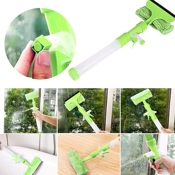 3 in 1 Fiber Wiper Sprayer Wash, Wipe and Soak | Window Squeegee Kit, Cleaning Tool with Detachable Microfiber Cloth Rubber Scraper & Sprayer