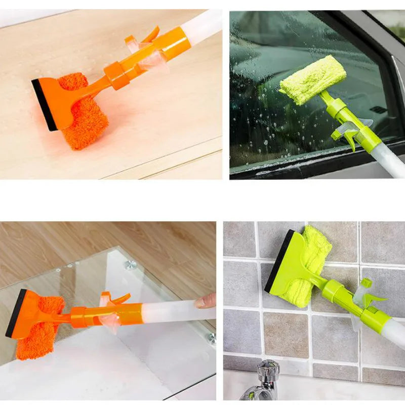 3 in 1 Fiber Wiper Sprayer Wash, Wipe and Soak | Window Squeegee Kit, Cleaning Tool with Detachable Microfiber Cloth Rubber Scraper & Sprayer