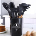 12 Pcs Silicone Cooking Utensils Kitchen Utensil Set | Heat Resistant Kitchen Non toxic Spatula Set with Turner Tongs,Spoon,Brush,Whisk-Wooden Handle - Random Color