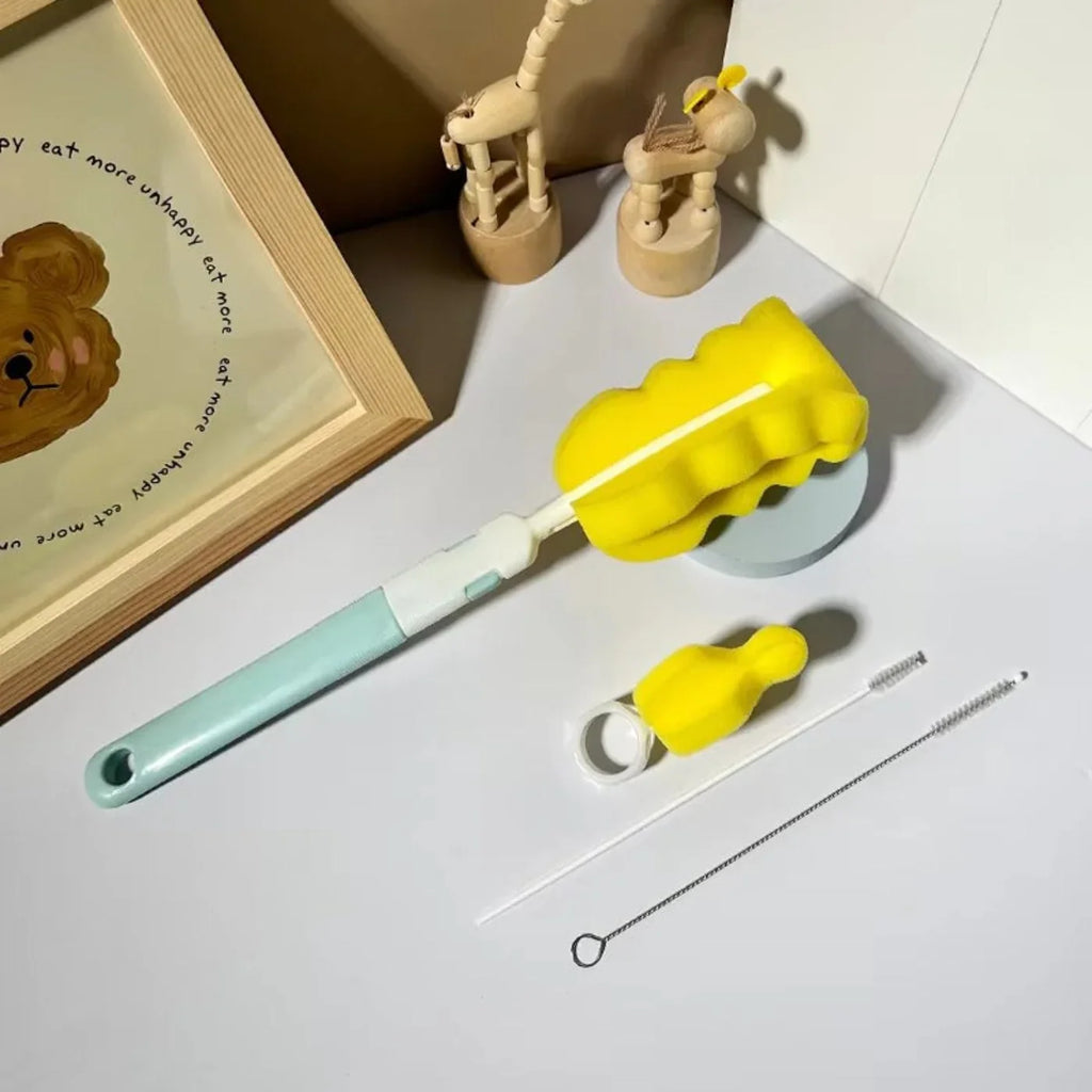 (pack of 3 )Baby Bottle and Teath Brush Set with Changeable Endings – Bottle, Sponge, Straw, and Pacifier (random color