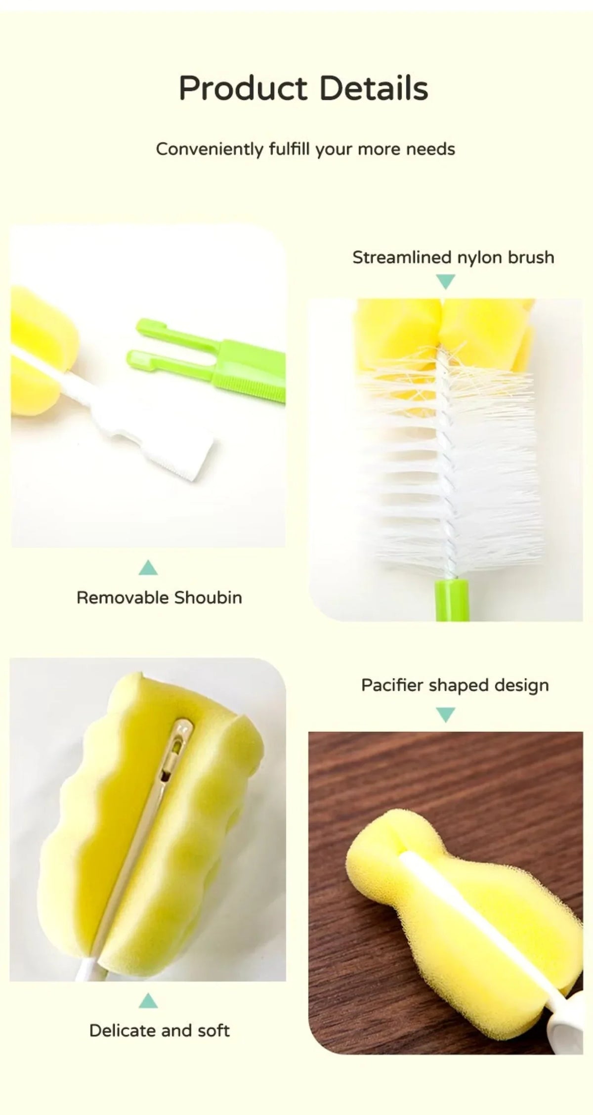 (pack of 3 )Baby Bottle and Teath Brush Set with Changeable Endings – Bottle, Sponge, Straw, and Pacifier (random color