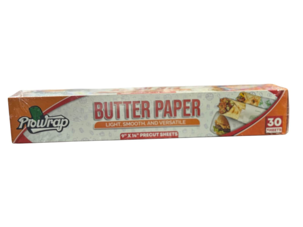 Prowrap Butter Paper – 9" x 14" Precut Sheets (30 Pcs) | High-Quality Waterproof & Grease-Resistant Food Wrap
