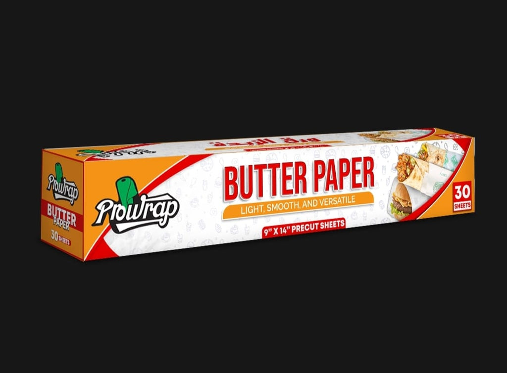 Prowrap Butter Paper – 9" x 14" Precut Sheets (30 Pcs) | High-Quality Waterproof & Grease-Resistant Food Wrap