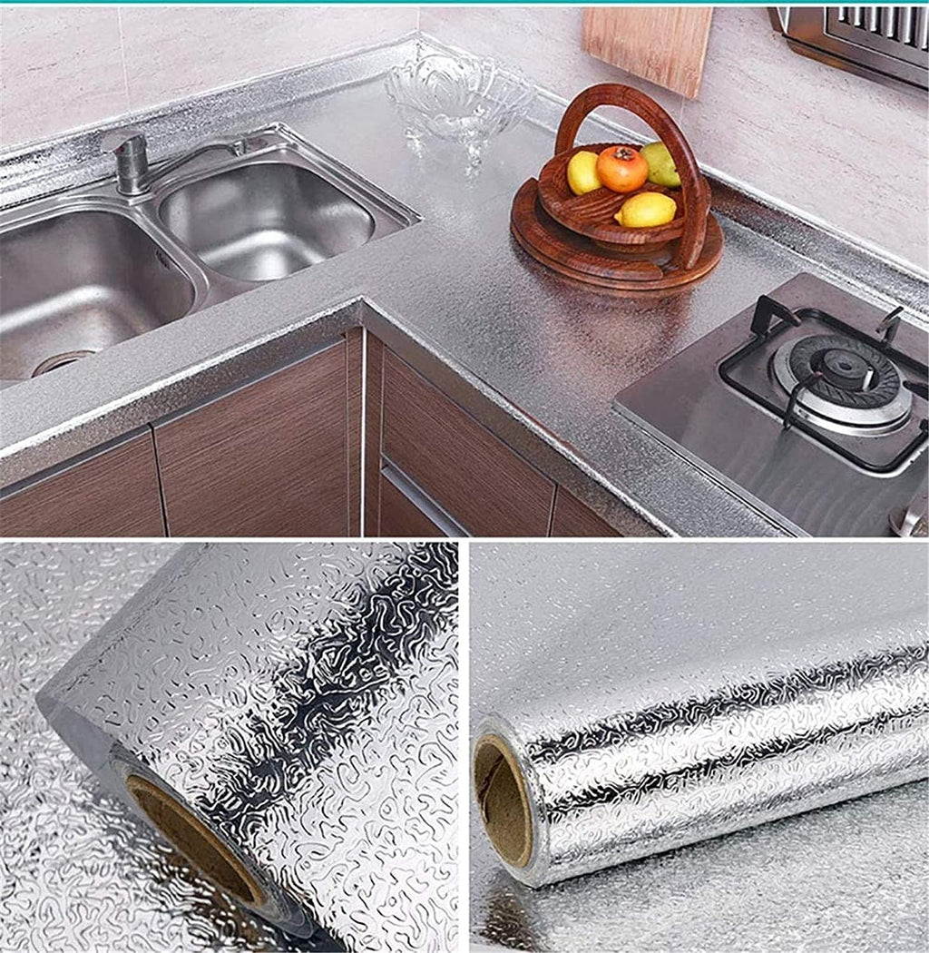 Aluminum Foil Self-Adhesive Sheet for Stove, Cabinets & Walls – Heat Resistant Wallpaper (60×200cm)