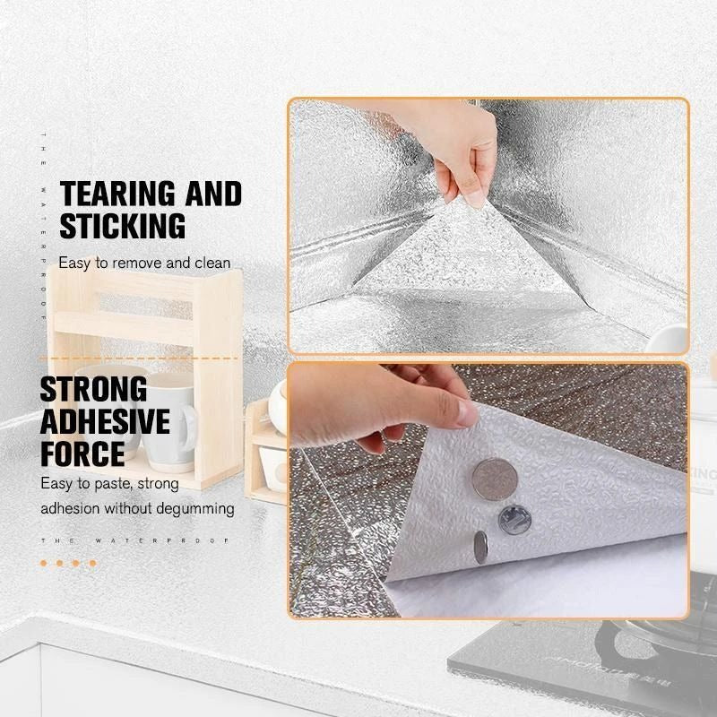 Aluminum Foil Self-Adhesive Sheet for Stove, Cabinets & Walls – Heat Resistant Wallpaper (60×200cm)