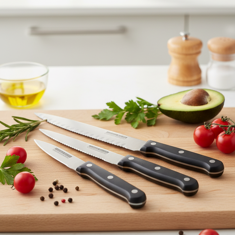 3-Piece Kitchen Knives Set – Black | Non-Stick Coating, Ergonomic Anti-Slip Handles