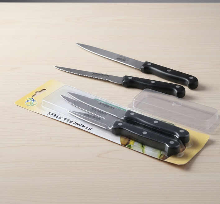 3-Piece Kitchen Knives Set – Black | Non-Stick Coating, Ergonomic Anti-Slip Handles