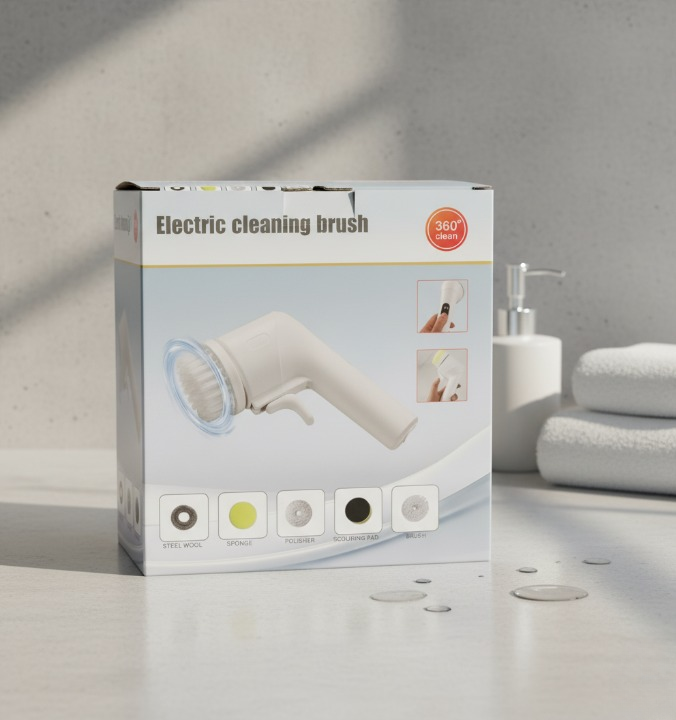 360° Rotating Scrubber With Sponge, Brush, And Steel Wool Heads