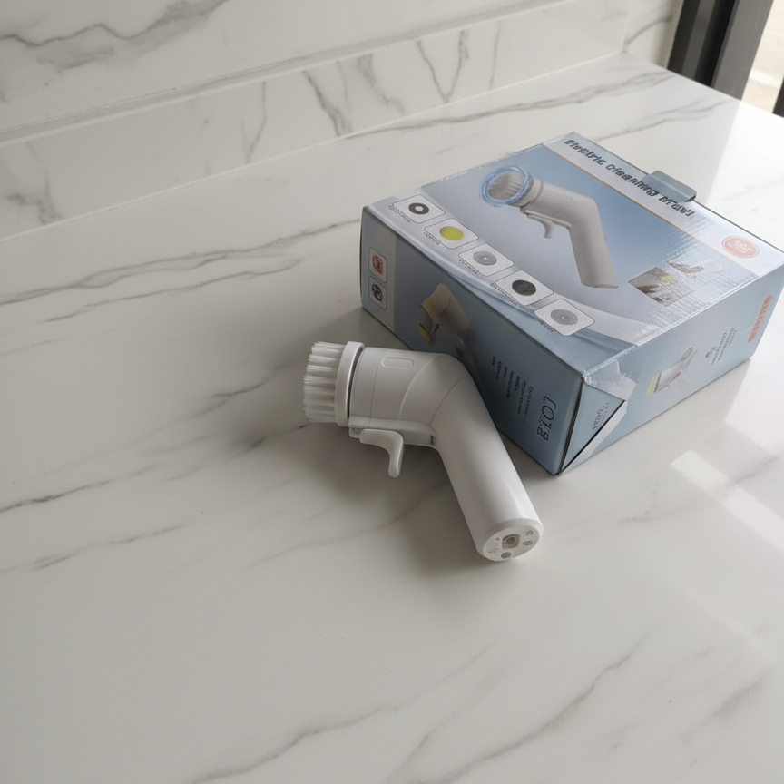 360° Rotating Scrubber With Sponge, Brush, And Steel Wool Heads