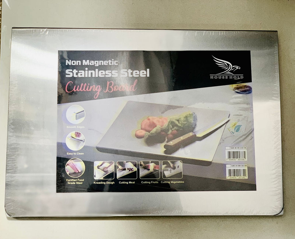 Marble Cutting Board Slab with Pure Stainless Steel Fitting – Non-Magnetic | 30 x 40 cm
