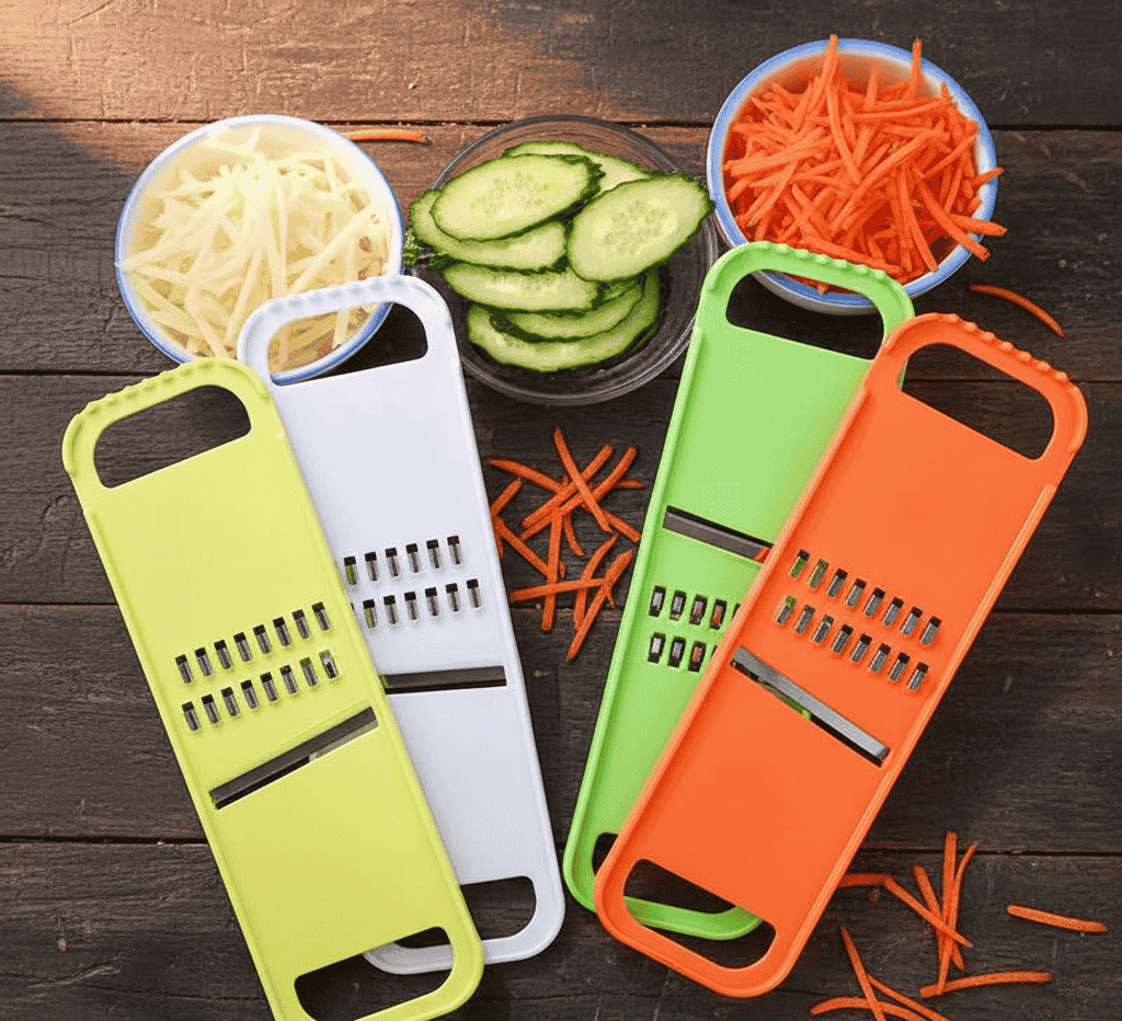 Handheld Stainless Steel Vegetable Mandoline Slicer and Julienne Grater Set for Efficient Kitchen Food Preparation and Creative Garnishing