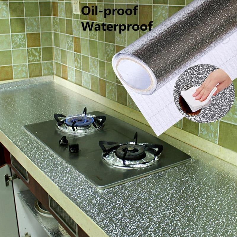 Self-Adhesive Kitchen Oil-Proof Sticker Roll | Waterproof Aluminium Foil Sheet