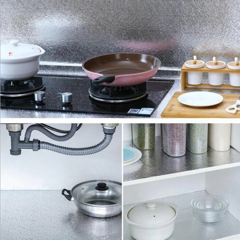 Self-Adhesive Kitchen Oil-Proof Sticker Roll | Waterproof Aluminium Foil Sheet