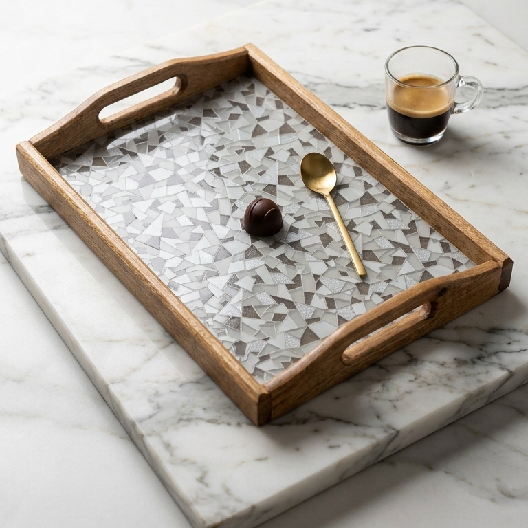 Premium Wood & Acrylic Serving Tray – Elegant Decorative Tray for Serving, Coffee Table & Home Décor (Size : 10.5 × 7)