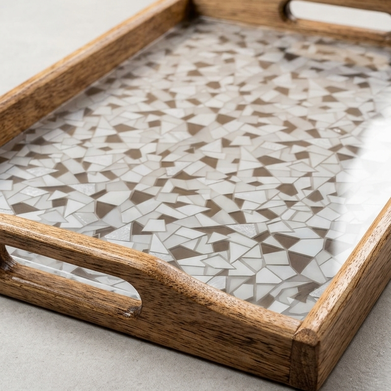 Premium Wood & Acrylic Serving Tray – Elegant Decorative Tray for Serving, Coffee Table & Home Décor (Size : 10.5 × 7)