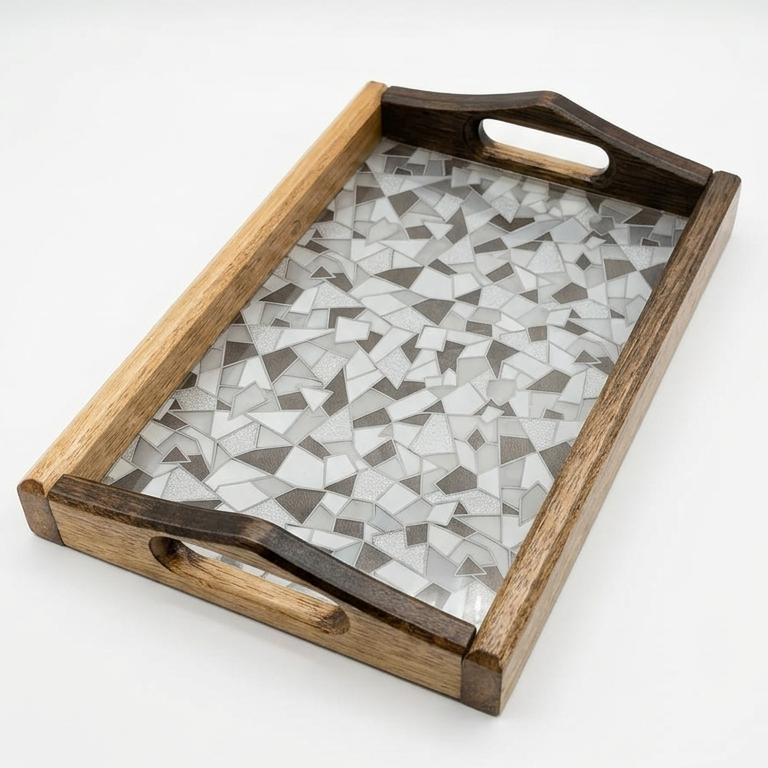 Premium Wood & Acrylic Serving Tray – Elegant Decorative Tray for Serving, Coffee Table & Home Décor (Size : 10.5 × 7)