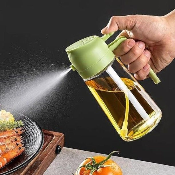 2-in-1 Oil Spray Bottle | Adjustable Mist & Dispenser | 470ml Leak-Proof Glass Containe