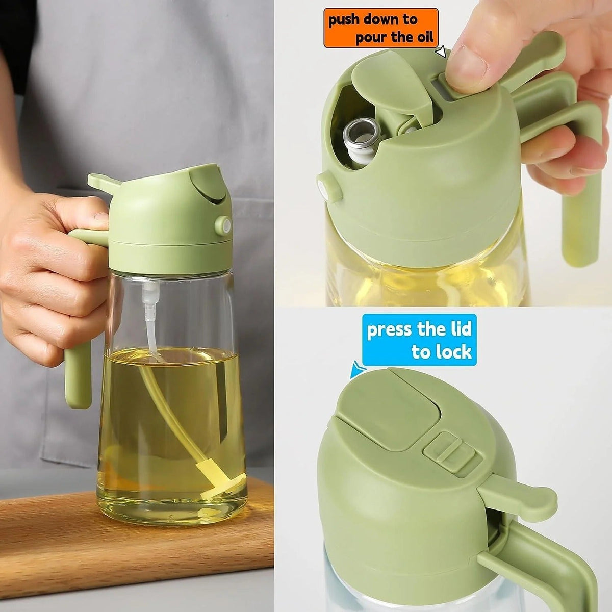 2-in-1 Oil Spray Bottle | Adjustable Mist & Dispenser | 470ml Leak-Proof Glass Containe