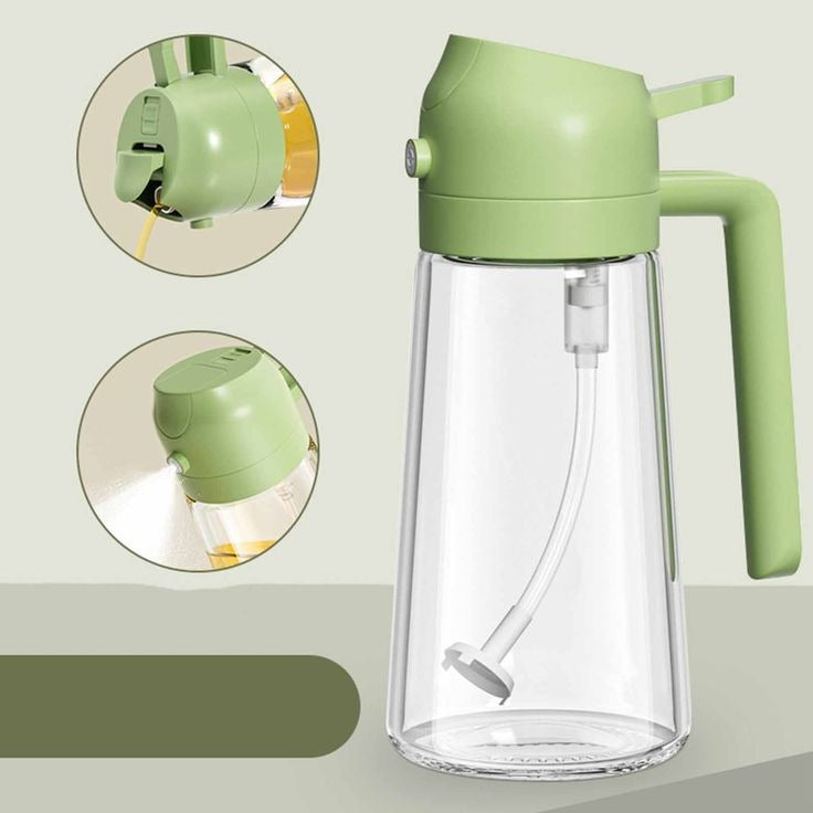 2-in-1 Oil Spray Bottle | Adjustable Mist & Dispenser | 470ml Leak-Proof Glass Containe