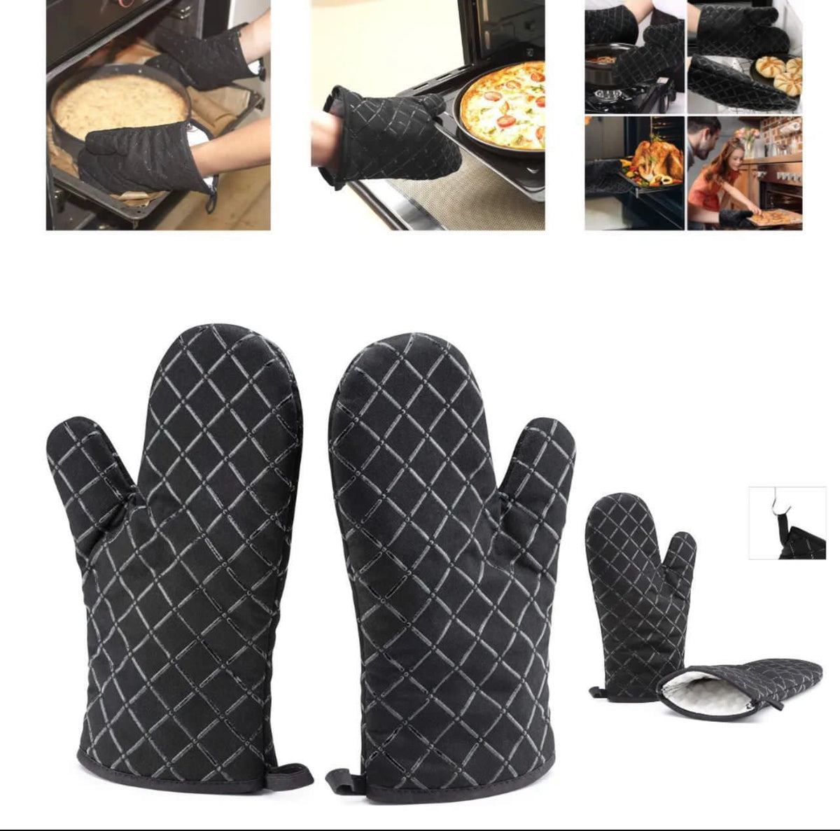 Premium Heat Resistant Oven Mitts 2Pcs Extra Long Kitchen Gloves For Baking Cooking BBQ And Grilling Durable Cotton