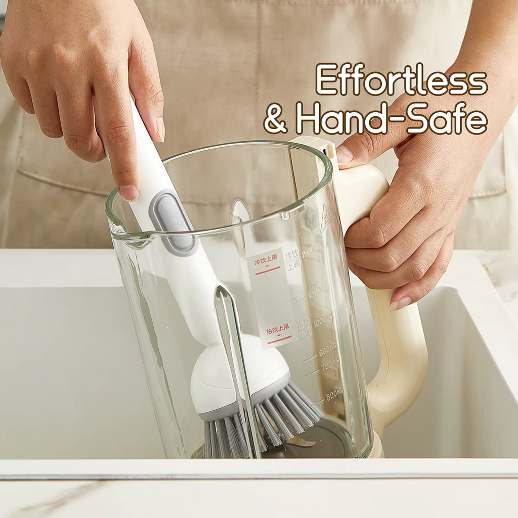 Kitchen Cleaning Adjustable Handle Brush With Soap Dispenser Refillable PET Portable Head For Dishes Pans Pots