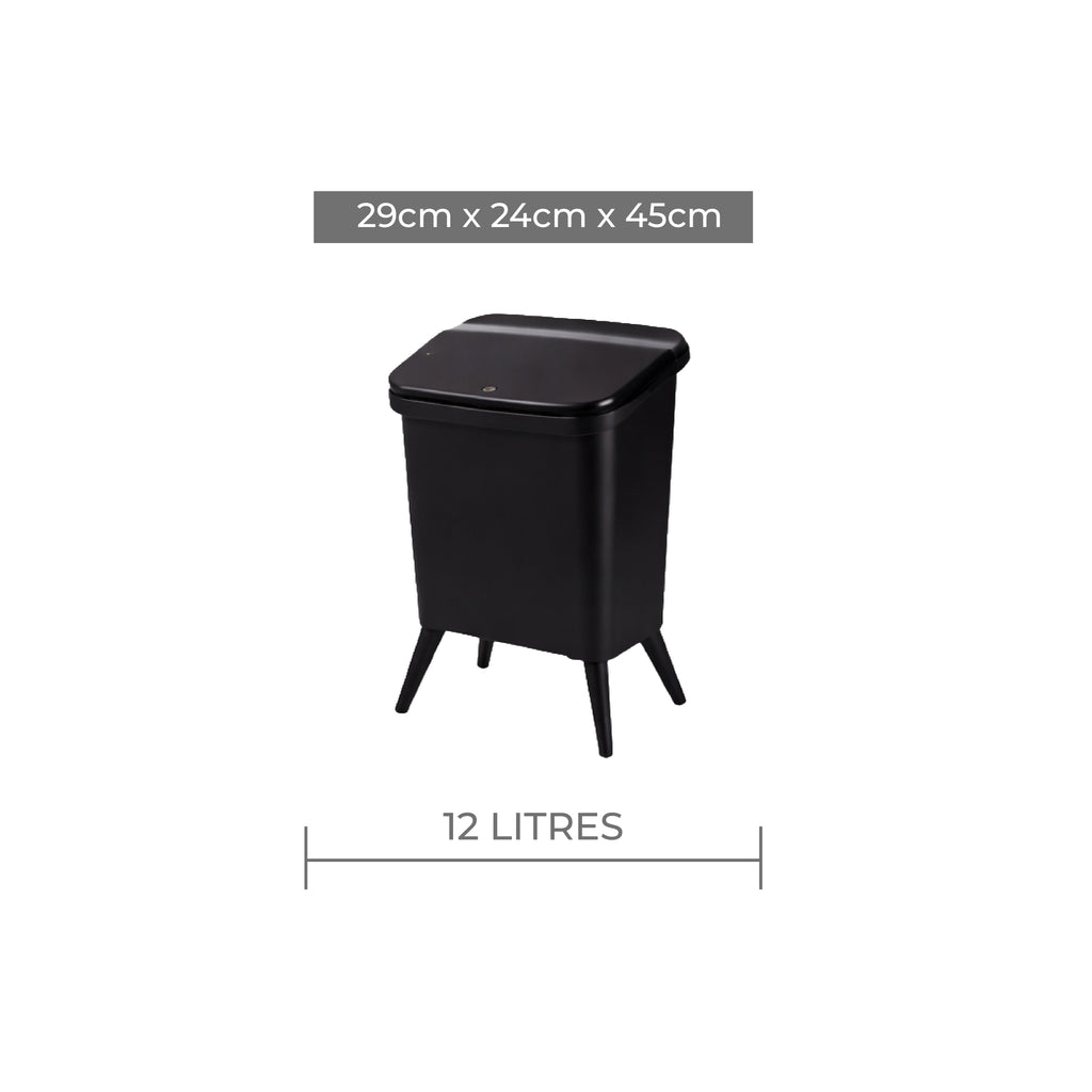 Royal Wooden Trash Bin with Lid | Minimalist Dustbin for Kitchen, Bedroom & Office Black 12L