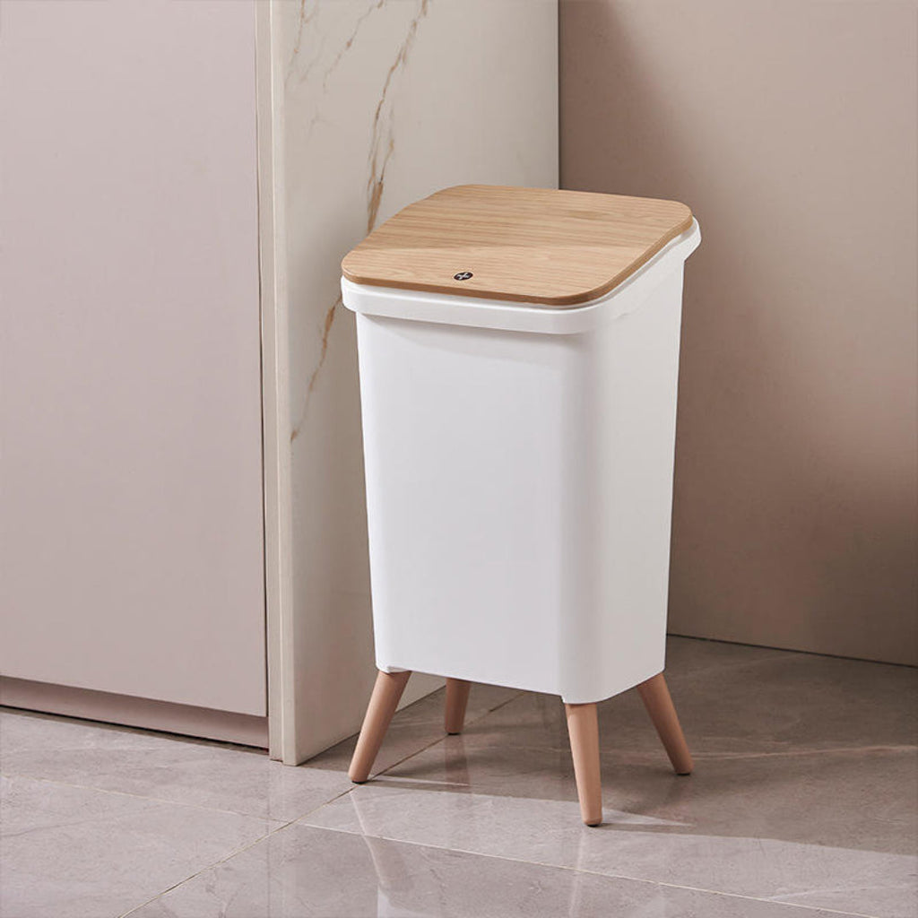 Royal Wooden Trash Bin with Lid | Minimalist Dustbin for Kitchen, Bedroom & Office Black 12L