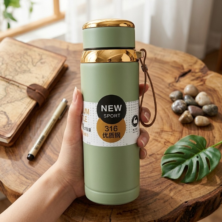 1000ml Matte Stainless Steel Bottle Leak Proof Durable Hot Cold Water Bottle For Office Gym Travel | Cream