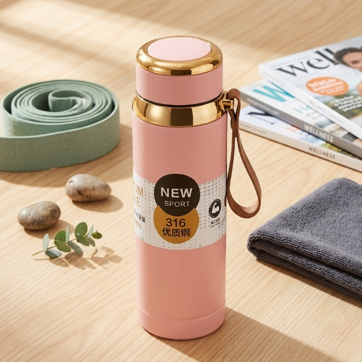 1000ml Matte Stainless Steel Bottle Leak Proof Durable Hot Cold Water Bottle For Office Gym Travel | Cream