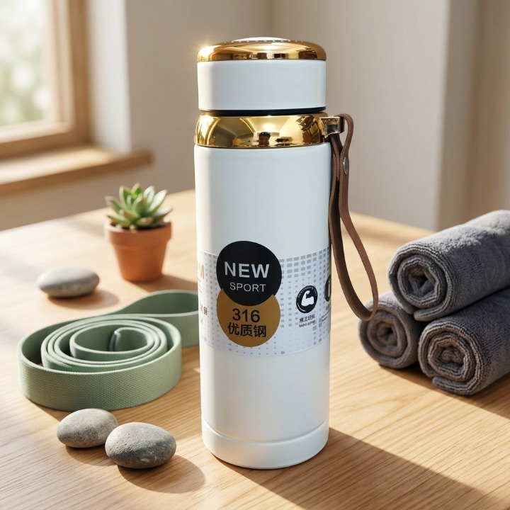 1000ml Matte Stainless Steel Bottle Leak Proof Durable Hot Cold Water Bottle For Office Gym Travel | Cream