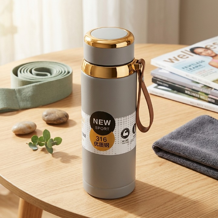 1000ml Matte Stainless Steel Bottle Leak Proof Durable Hot Cold Water Bottle For Office Gym Travel | Cream
