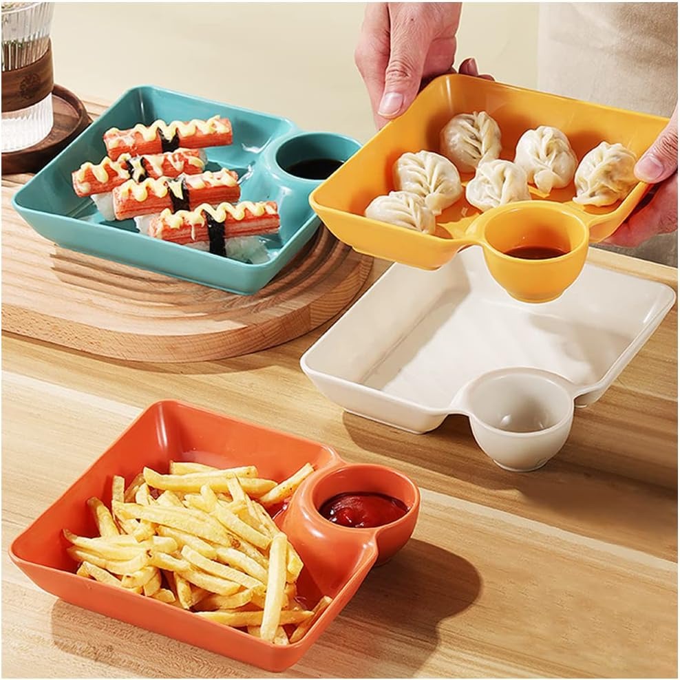 4 Pcs Snack Plate Set | Clear Plastic Dinner Plates, Condiment Containers & Serving Trays