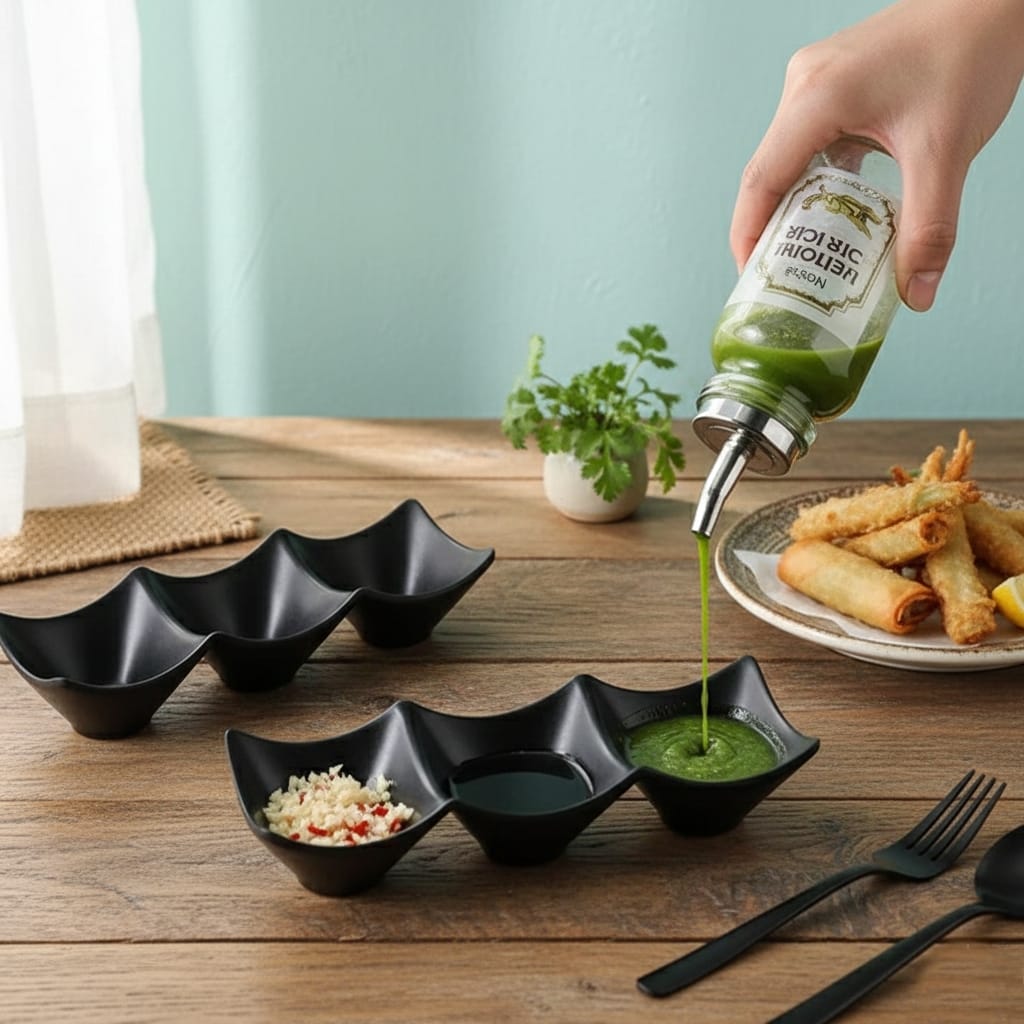 3 Grid Japanese Dip Sauce Tray Plastic Sauce Dish Multi Section Condiment Tray for Dips Snacks and Sushi