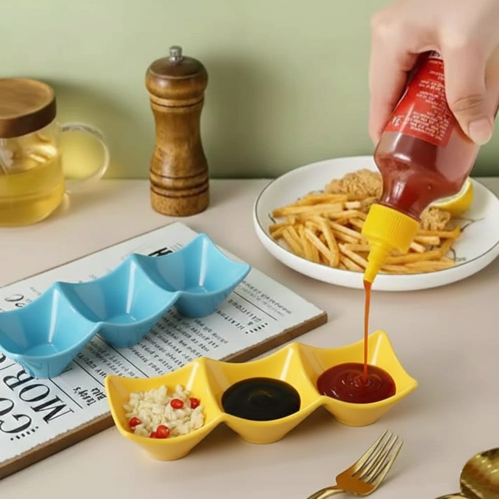 3 Grid Japanese Dip Sauce Tray Plastic Sauce Dish Multi Section Condiment Tray for Dips Snacks and Sushi