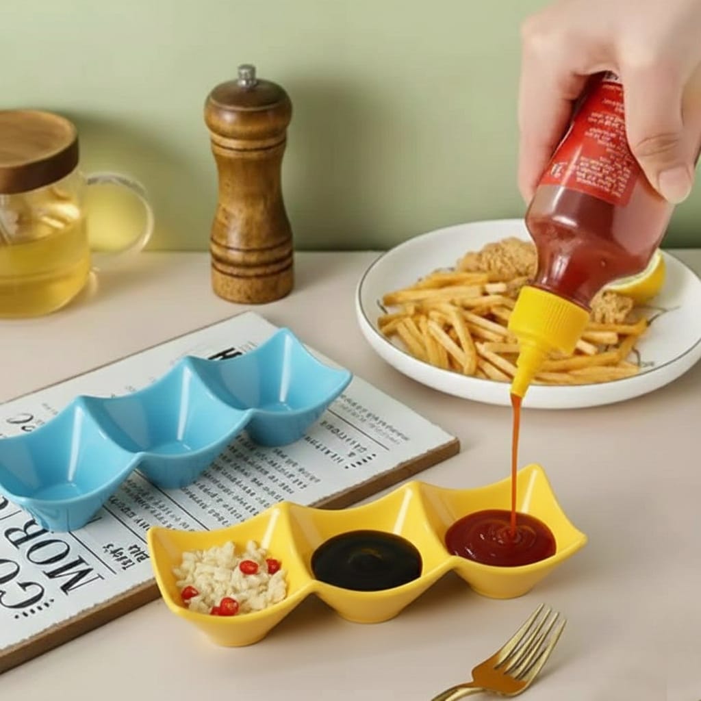 3 Grid Japanese Dip Sauce Tray Plastic Sauce Dish Multi Section Condiment Tray for Dips Snacks and Sushi