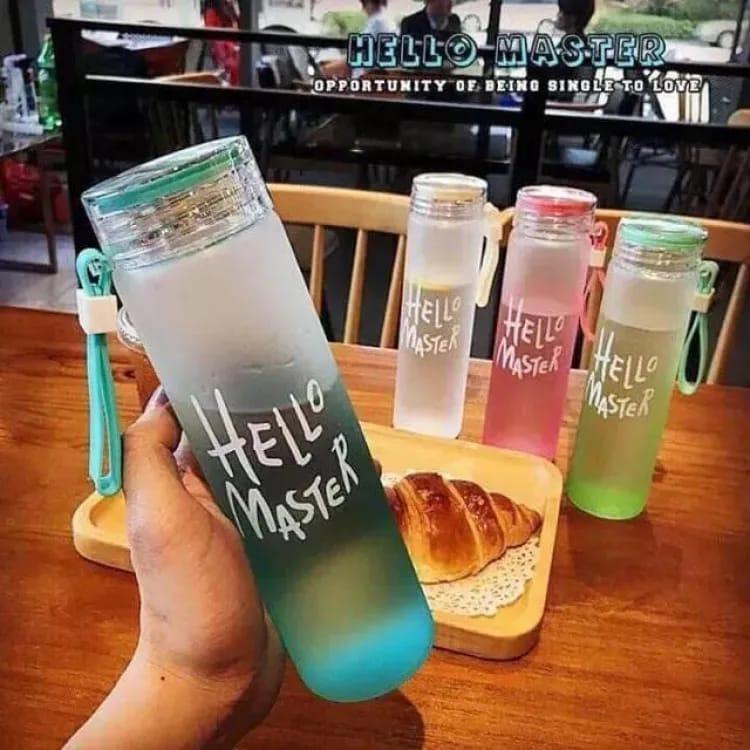Hello Master 480ml Frosted Glass Water Bottle - Transparent Leak-Proof