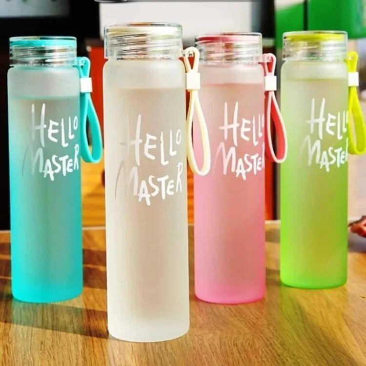 Hello Master 480ml Frosted Glass Water Bottle - Transparent Leak-Proof
