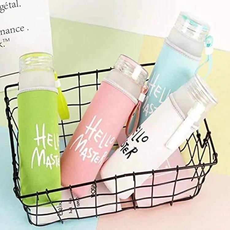 Hello Master 480ml Frosted Glass Water Bottle - Transparent Leak-Proof