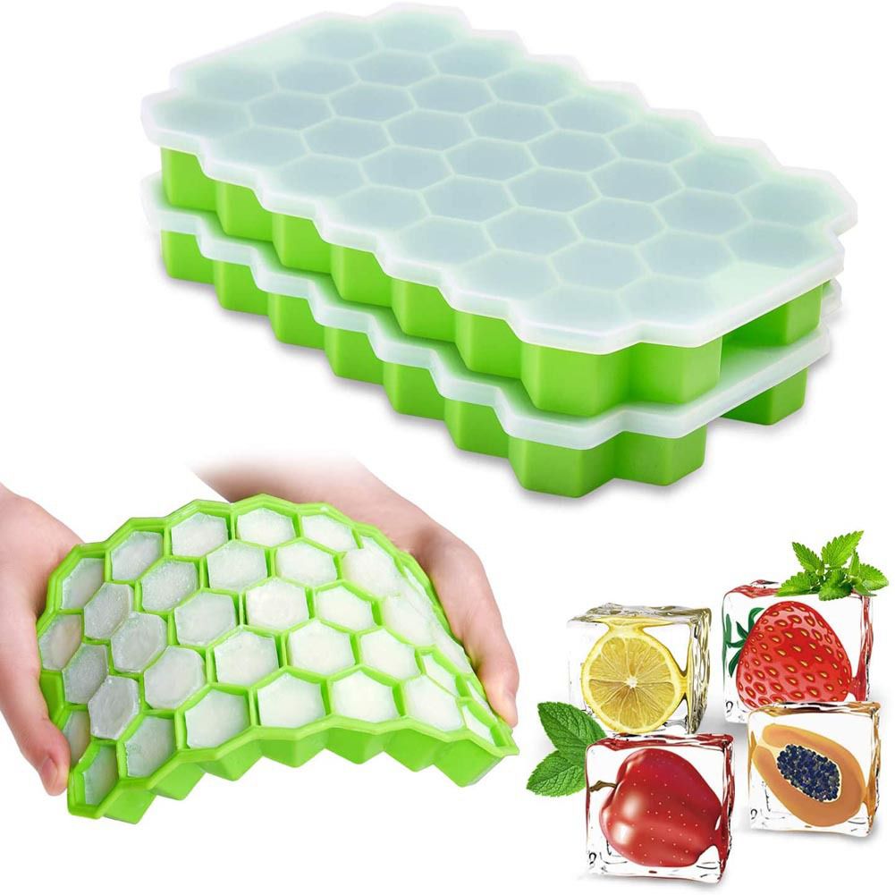 Silicon Ice Cube Tray With Lid | 36-Cube Honeycomb Shape Ice Mold | Durable Freezer Tray With Cover