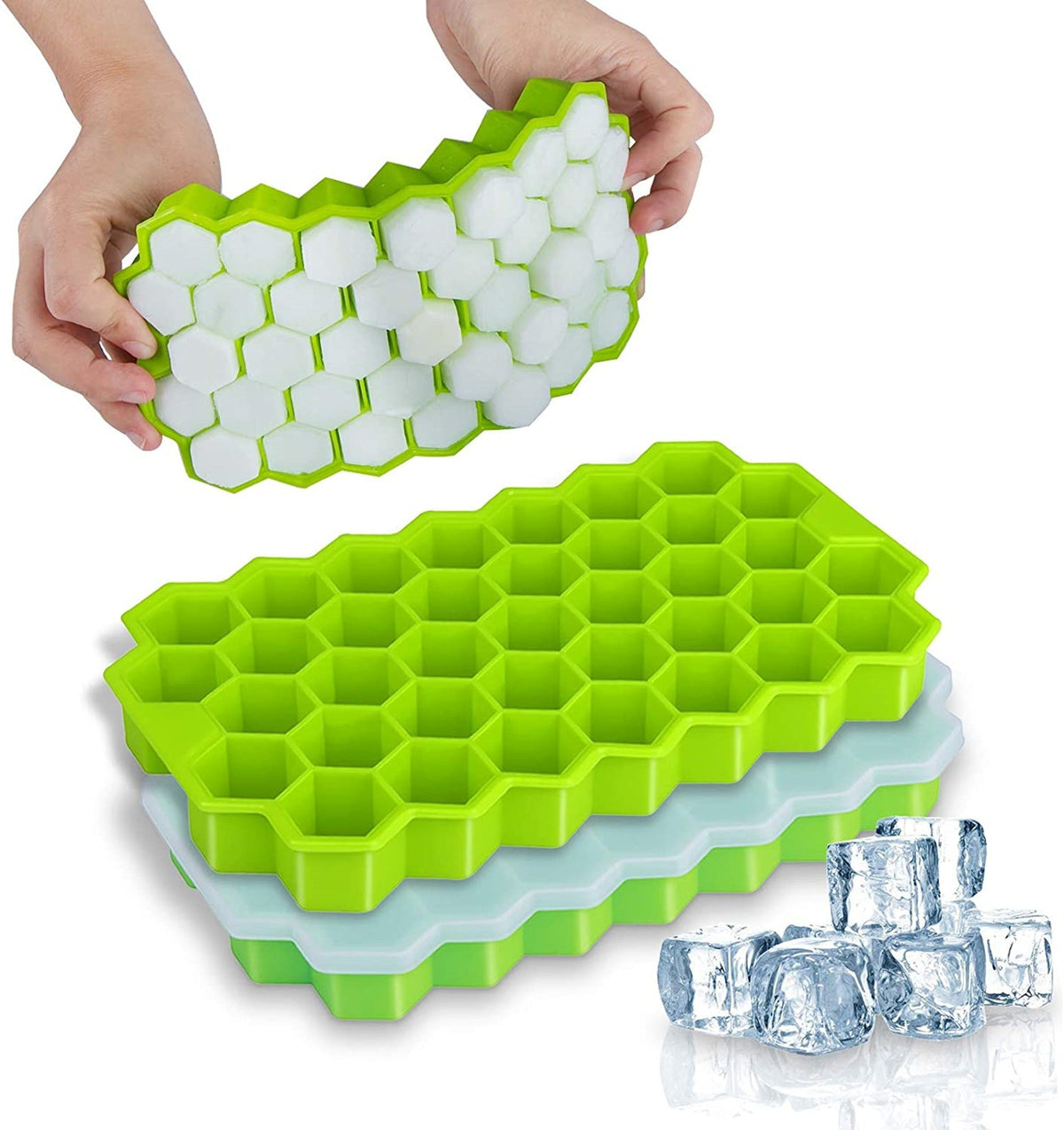 Silicon Ice Cube Tray With Lid | 36-Cube Honeycomb Shape Ice Mold | Durable Freezer Tray With Cover