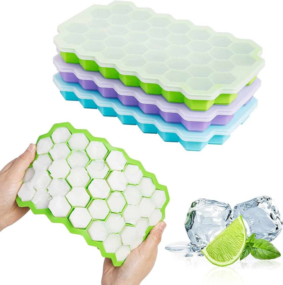 Silicon Ice Cube Tray With Lid | 36-Cube Honeycomb Shape Ice Mold | Durable Freezer Tray With Cover