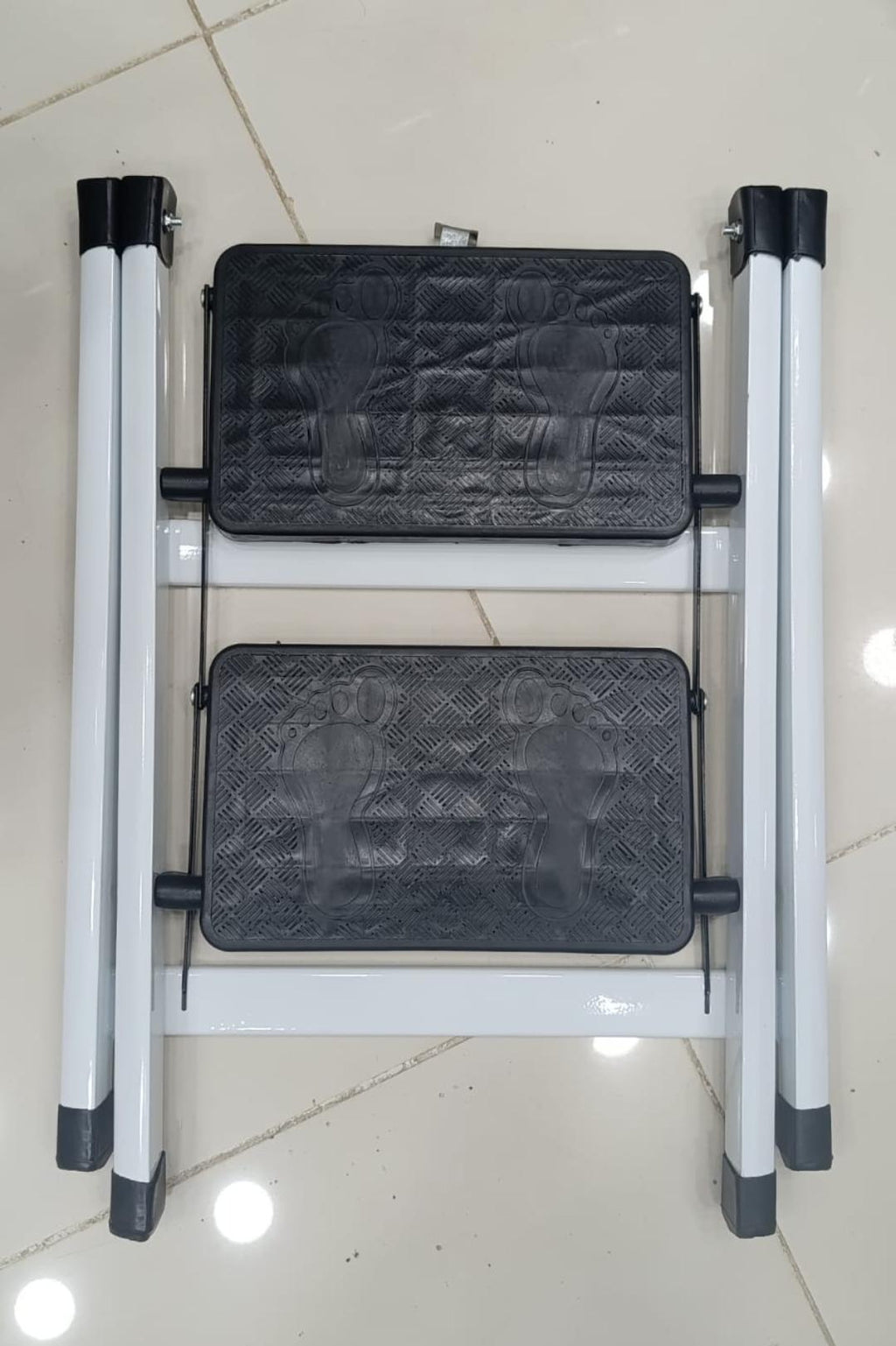 2-Step Folding Metal Stool Ladder | Compact Safety Step Ladder With Anti-Slip Treads | Frame Metal & Step Plastic