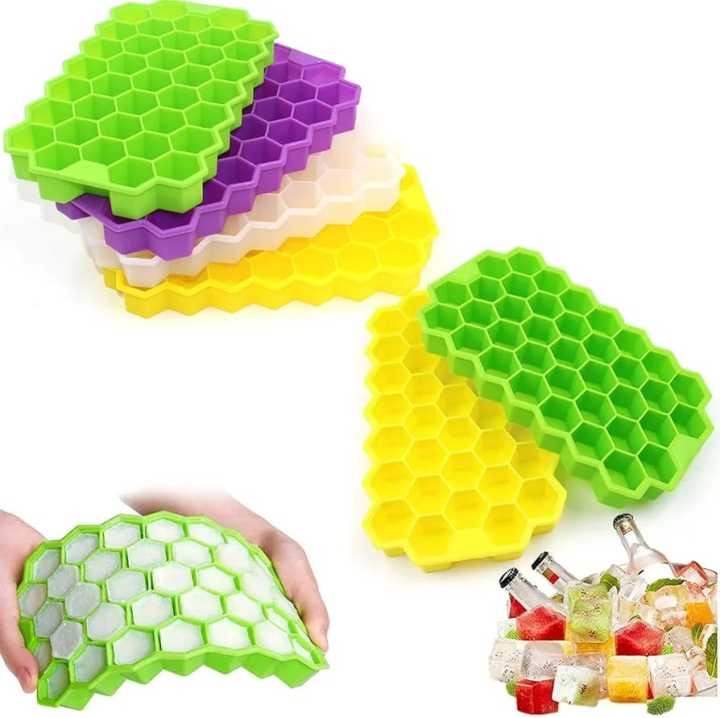 Silicon Ice Cube Tray With Lid | 36-Cube Honeycomb Shape Ice Mold | Durable Freezer Tray With Cover