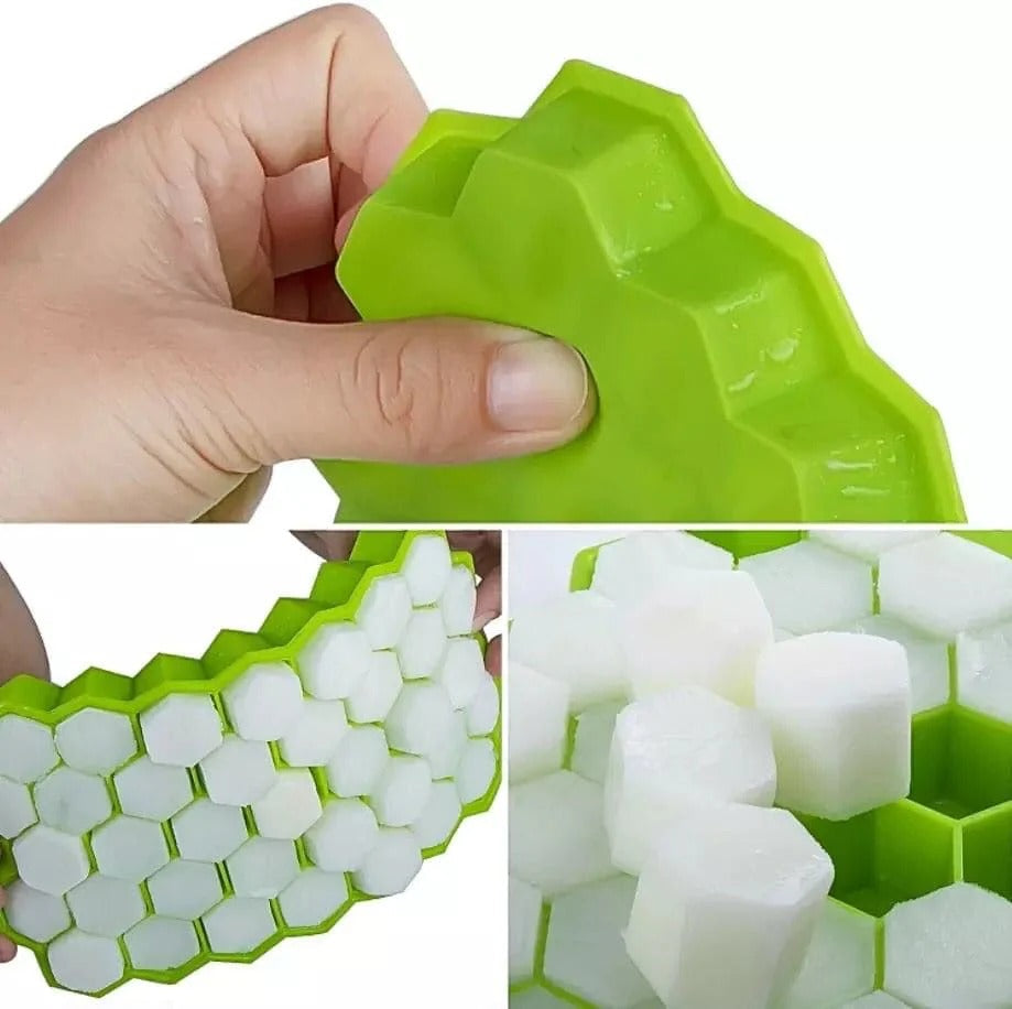 Silicon Ice Cube Tray With Lid | 36-Cube Honeycomb Shape Ice Mold | Durable Freezer Tray With Cover