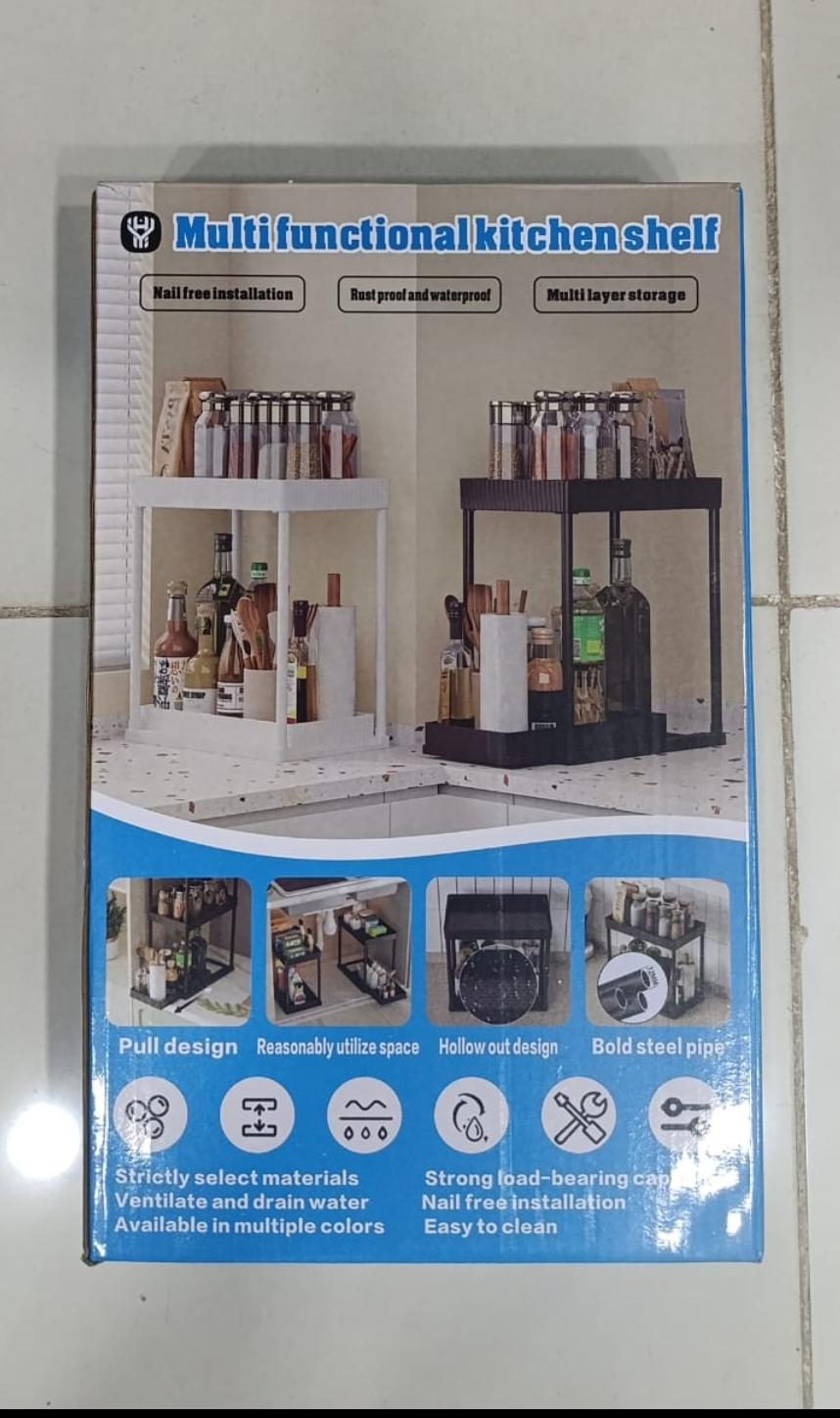 Multi-Functional Kitchen Shelf | Nail-Free Installation | Rust-Proof Carbon Steel Organizer | Waterproof & Strong Load-Bearing