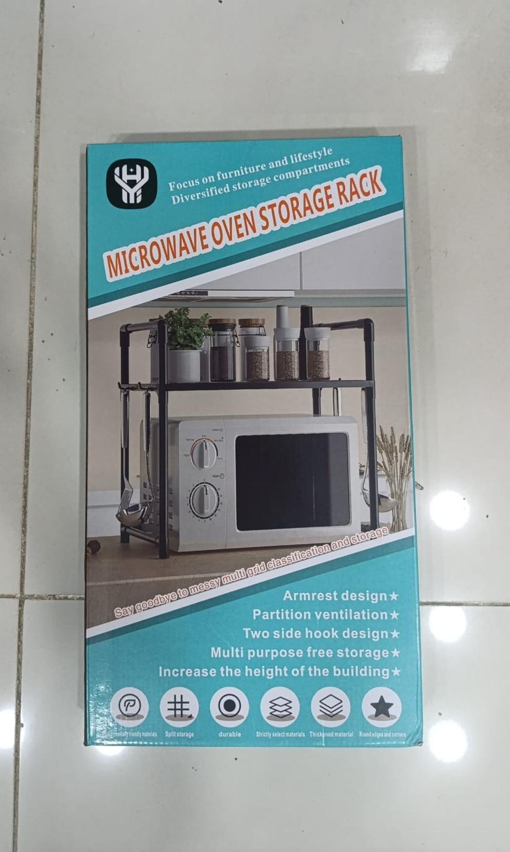 Microwave Oven Storage Rack 2-Tier Kitchen Organizer | Space-Saving Carbon Steel Shelf For Countertop And Utensils