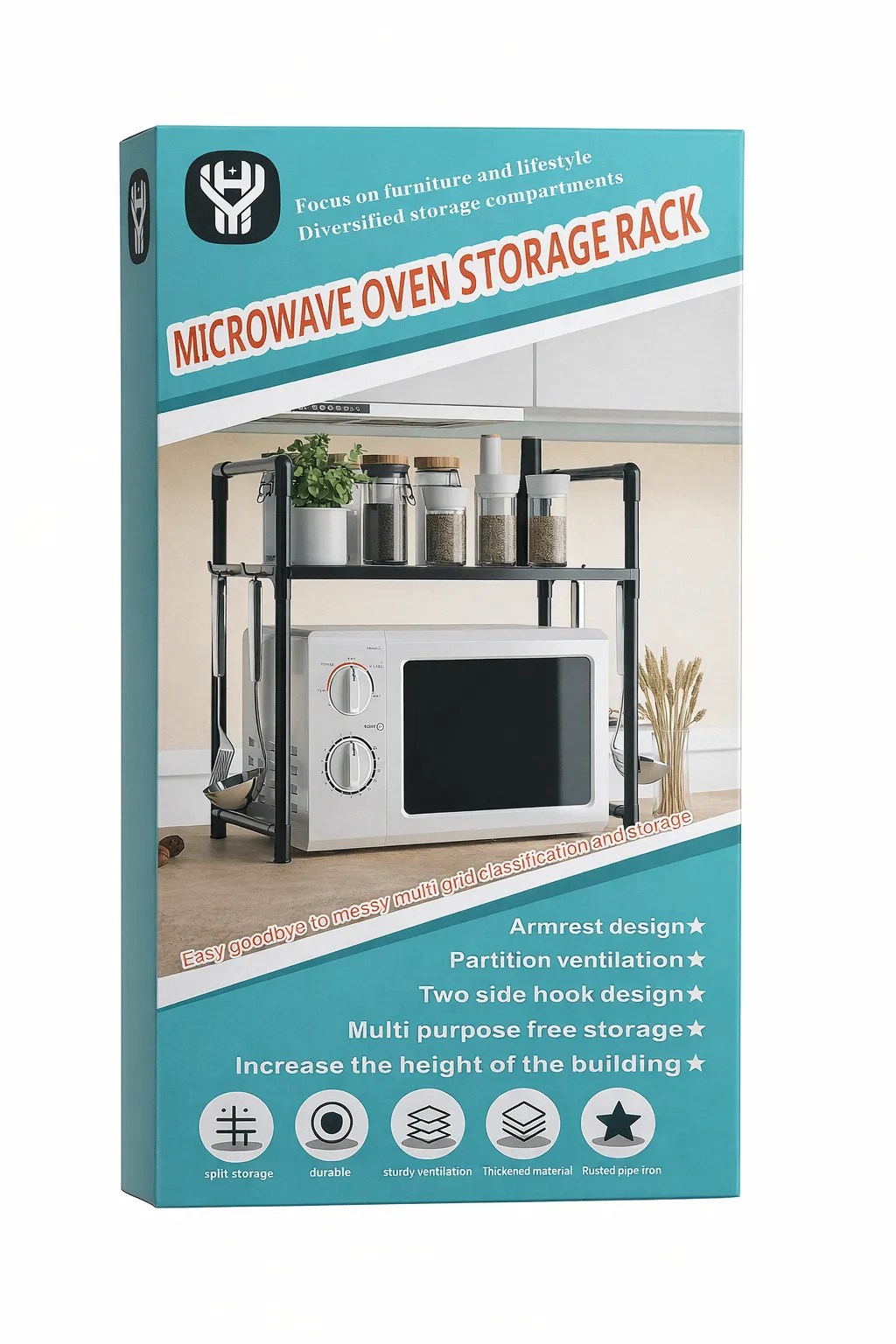 Microwave Oven Storage Rack 2-Tier Kitchen Organizer | Space-Saving Carbon Steel Shelf For Countertop And Utensils