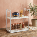 Microwave Oven Storage Rack 2-Tier Kitchen Organizer | Space-Saving Carbon Steel Shelf For Countertop And Utensils