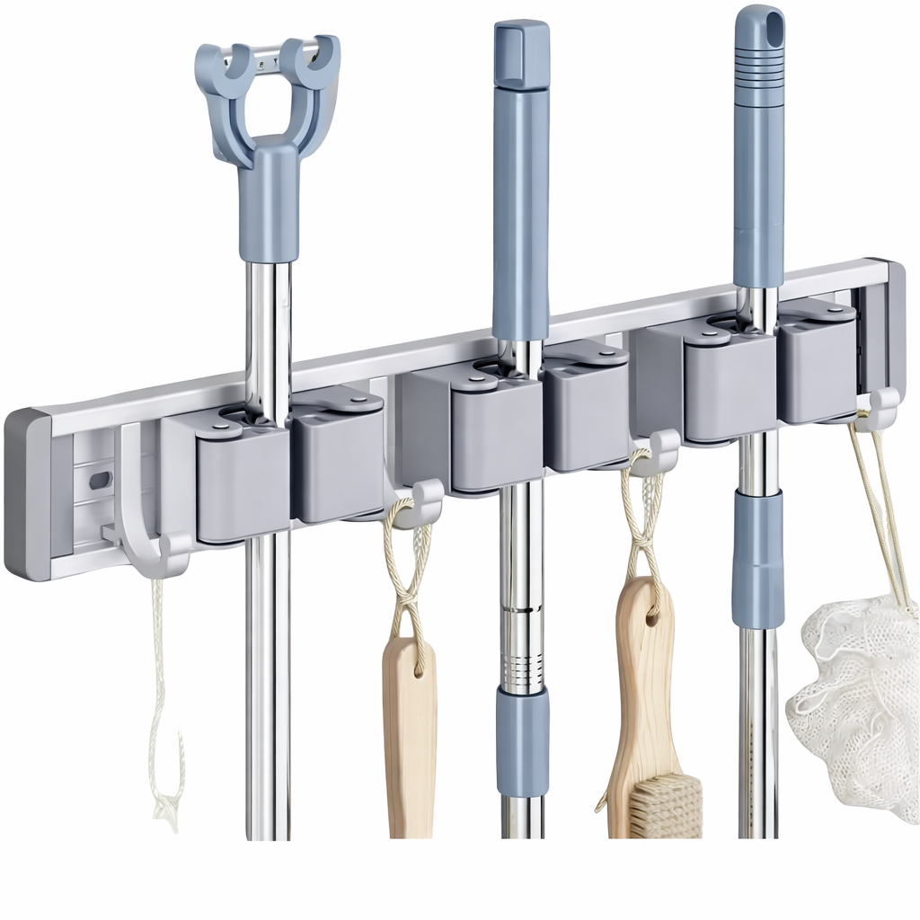 Royal Aluminium Mop & Broom Holder 3 Slots 4 Hooks